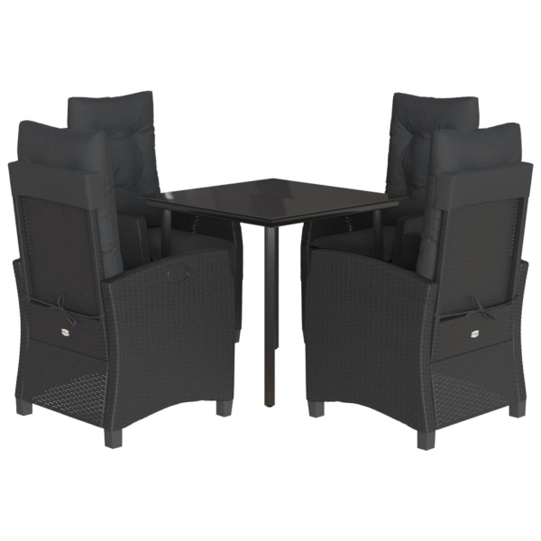 5 pcs conjunto de jantar p/ jardim c/ almofadões vime PE preto M 2