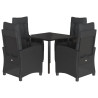 5 pcs conjunto de jantar p/ jardim c/ almofadões vime PE preto 2