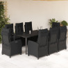 Set de comedor de jardín 9 pzas y cojines ratán sintético negro 1
