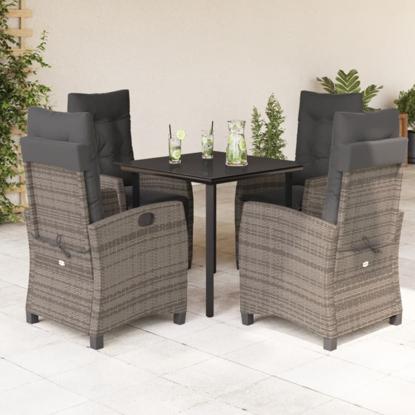 Set comedor de jardín 5 piezas con cojines ratán sintético gris D