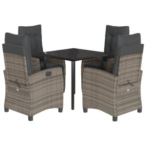 5 pcs conjunto de jantar p/ jardim c/ almofadões vime PE cinza H