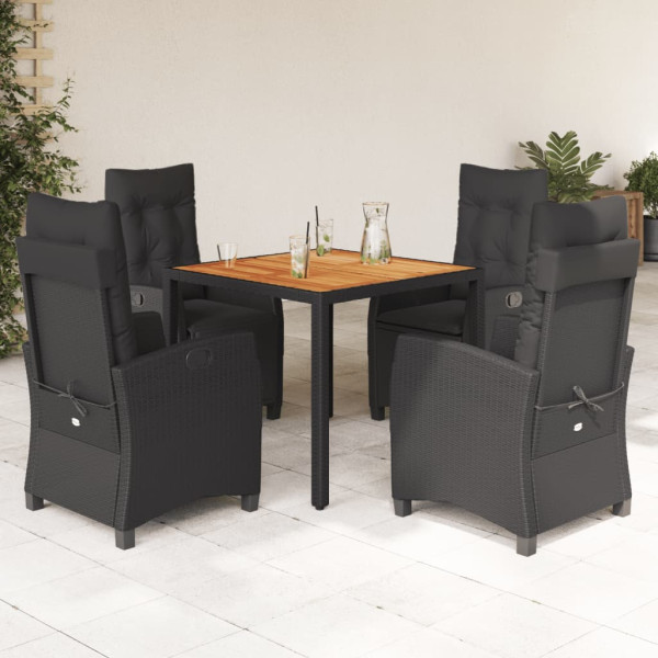 5 pcs conjunto de jantar p/ jardim c/ almofadões vime PE preto D