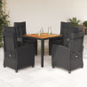 5 pcs conjunto de jantar p/ jardim c/ almofadões vime PE preto 1