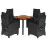 Set de muebles jardín 5 pzas con cojines ratán sintético negro 2