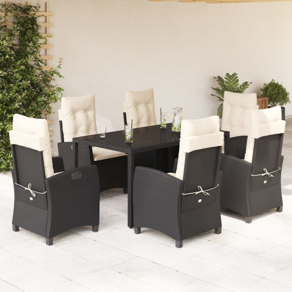 Set de comedor de jardín 7 pzas y cojines ratán sintético negro D