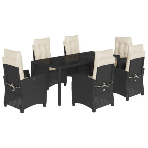 7 pcs conjunto de jantar p/ jardim c/ almofadões vime PE preto H
