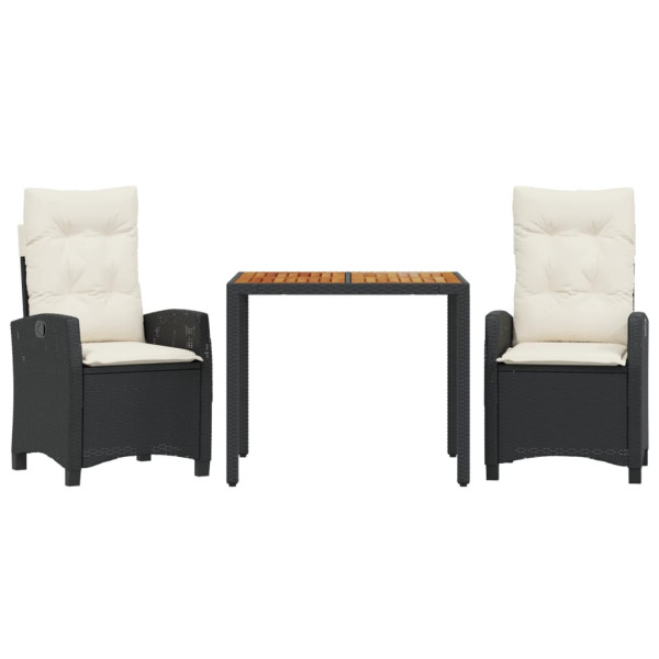 Set comedor de jardín 3 pzas con cojines ratán sintético negro M 2