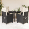 5 pcs conjunto de jantar p/ jardim c/ almofadões vime PE preto 1