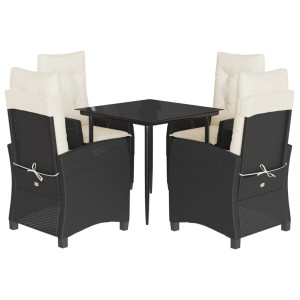 5 pcs conjunto de jantar p/ jardim c/ almofadões vime PE preto H