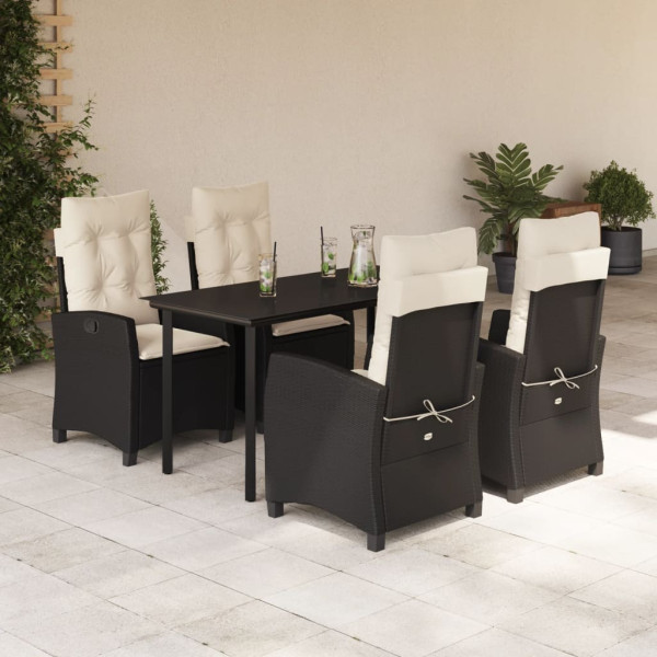 5 pcs conjunto de jantar p/ jardim c/ almofadões vime PE preto D