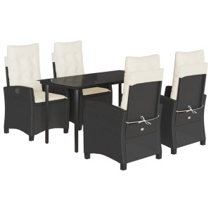 5 pcs conjunto de jantar p/ jardim c/ almofadões vime PE preto H