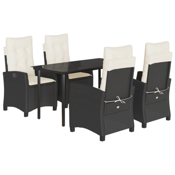 5 pcs conjunto de jantar p/ jardim c/ almofadões vime PE preto M 2
