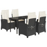 5 pcs conjunto de jantar p/ jardim c/ almofadões vime PE preto 2