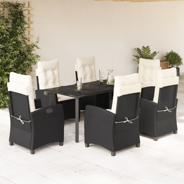 Set de comedor de jardín 7 pzas y cojines ratán sintético negro D