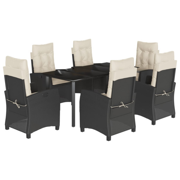 Set de comedor de jardín 7 pzas y cojines ratán sintético negro M 2