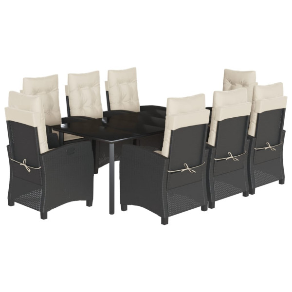 Set de comedor de jardín 9 pzas y cojines ratán sintético negro M 2