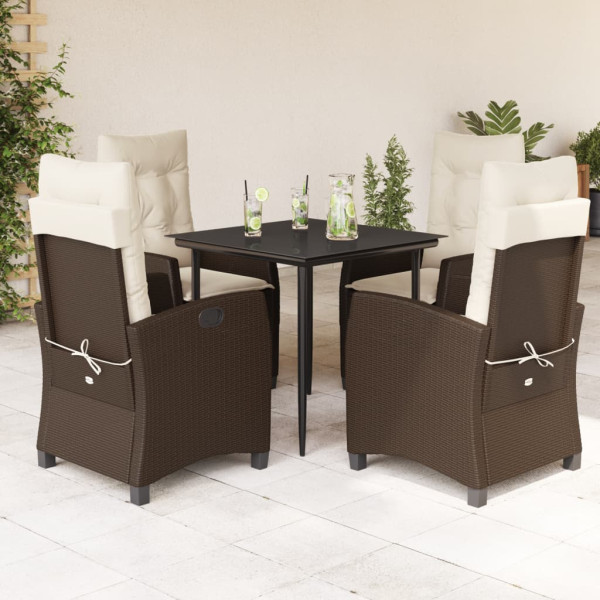 Set comedor de jardín 5 piezas y cojines ratán sintético marrón D