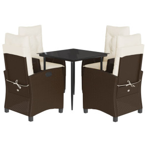 5 pcs conjunto jantar p/ jardim c/ almofadões vime PE castanho H