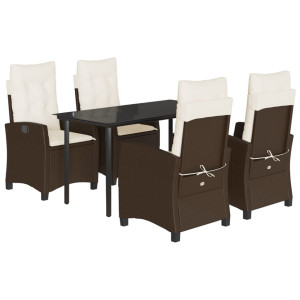 5 pcs conjunto jantar p/ jardim c/ almofadões vime PE castanho H