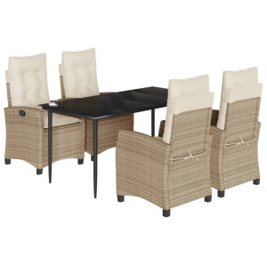 5 pcs conjunto de jantar p/ jardim com almofadões vime PE bege H