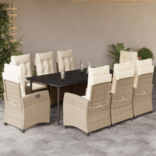 Set comedor de jardín 9 pzas con cojines ratán sintético beige D