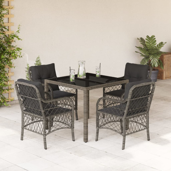 Set comedor de jardín 5 piezas con cojines ratán sintético gris D