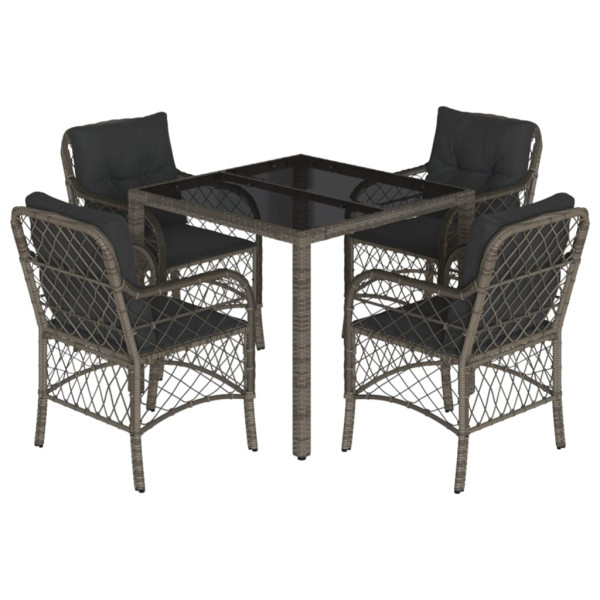 Set comedor de jardín 5 piezas con cojines ratán sintético gris M 2