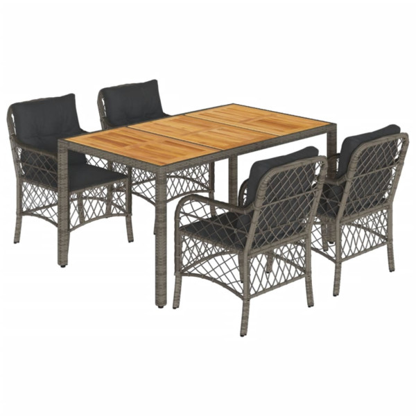 Set comedor de jardín 5 piezas con cojines ratán sintético gris M 2
