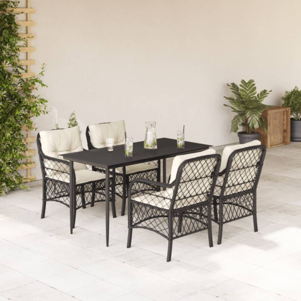 Set de muebles jardín 5 pzas con cojines ratán sintético negro D