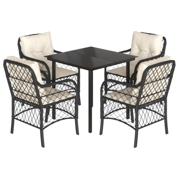 Set de muebles jardín 5 pzas con cojines ratán sintético negro M 2