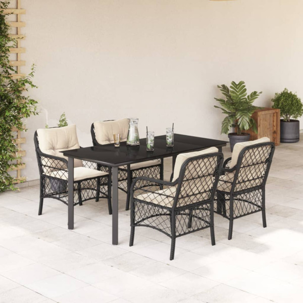 5 pcs conjunto de jantar p/ jardim c/ almofadões vime PE preto D