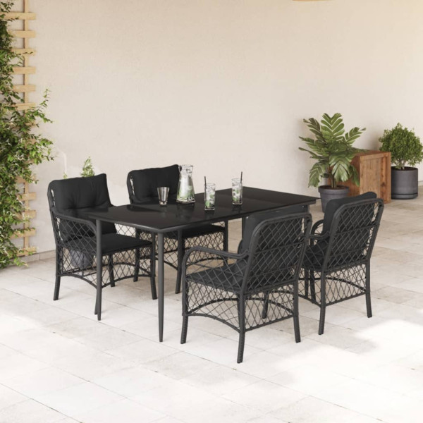 5 pcs conjunto de jantar p/ jardim c/ almofadões vime PE preto D