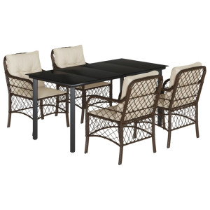 5 pcs conjunto jantar p/ jardim c/ almofadões vime PE castanho H