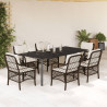 Set comedor de jardín 7 pzas con cojines ratán sintético marrón 1