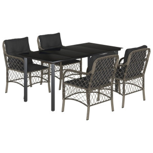 5 pcs conjunto de jantar p/ jardim c/ almofadões vime PE cinza H