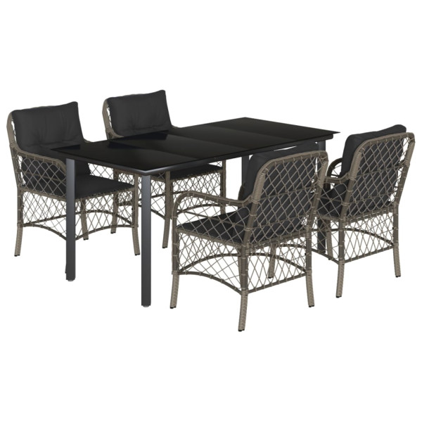 Set comedor de jardín 5 piezas con cojines ratán sintético gris M 2