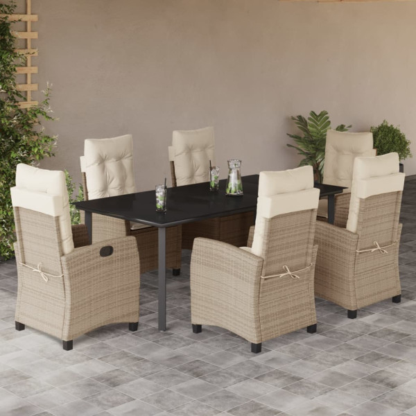 Set comedor de jardín 7 pzas con cojines ratán sintético beige D