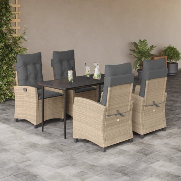 Set comedor de jardín 5 pzas con cojines ratán sintético beige D