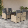 Set comedor de jardín 5 pzas con cojines ratán sintético beige 1