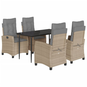5pcs conj. jantar jardim c/ almofadões vime PE bege misturado H