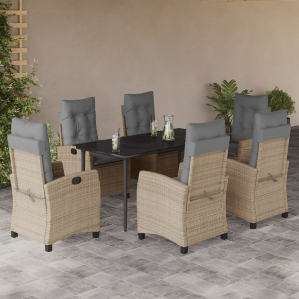 Set comedor de jardín 7 pzas con cojines ratán sintético beige D