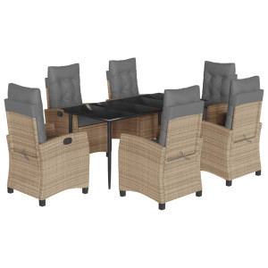 7 pcs conj. jantar jardim c/ almofadões vime PE bege misturado H