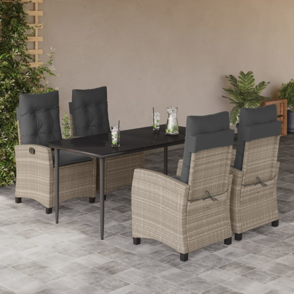 Set comedor de jardín 5 pzas cojines ratán sintético gris claro D