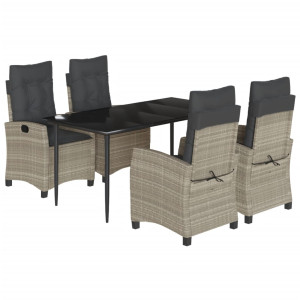 5 pcs conjunto de jantar p/ jardim c/ almofadões cinzento claro H