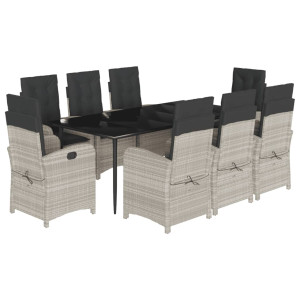 9 pcs conjunto de jantar p/ jardim c/ almofadões cinzento claro H