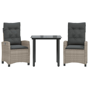 3 pcs conjunto de jantar p/ jardim c/ almofadões cinzento claro H