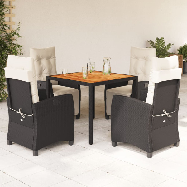 Set de muebles jardín 5 pzas con cojines ratán sintético negro D