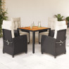 Set de muebles jardín 5 pzas con cojines ratán sintético negro 1