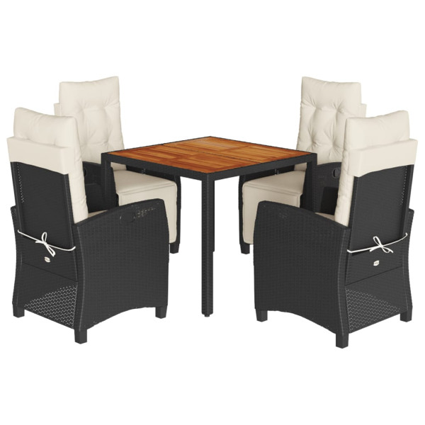 5 pcs conjunto de jantar p/ jardim c/ almofadões vime PE preto M 2