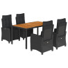 5 pcs conjunto de jantar p/ jardim c/ almofadões vime PE preto 2
